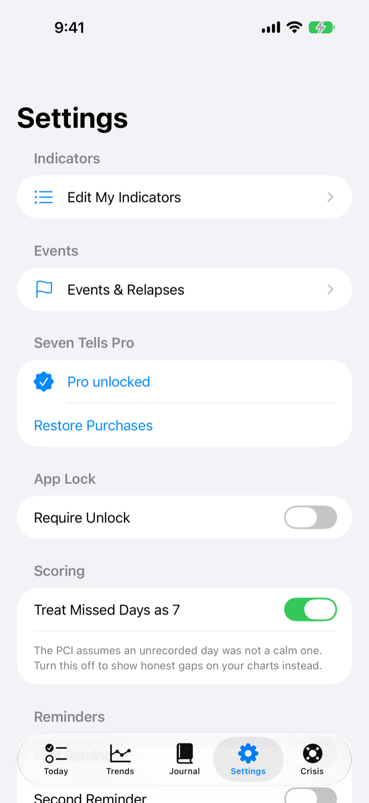 The Settings screen.